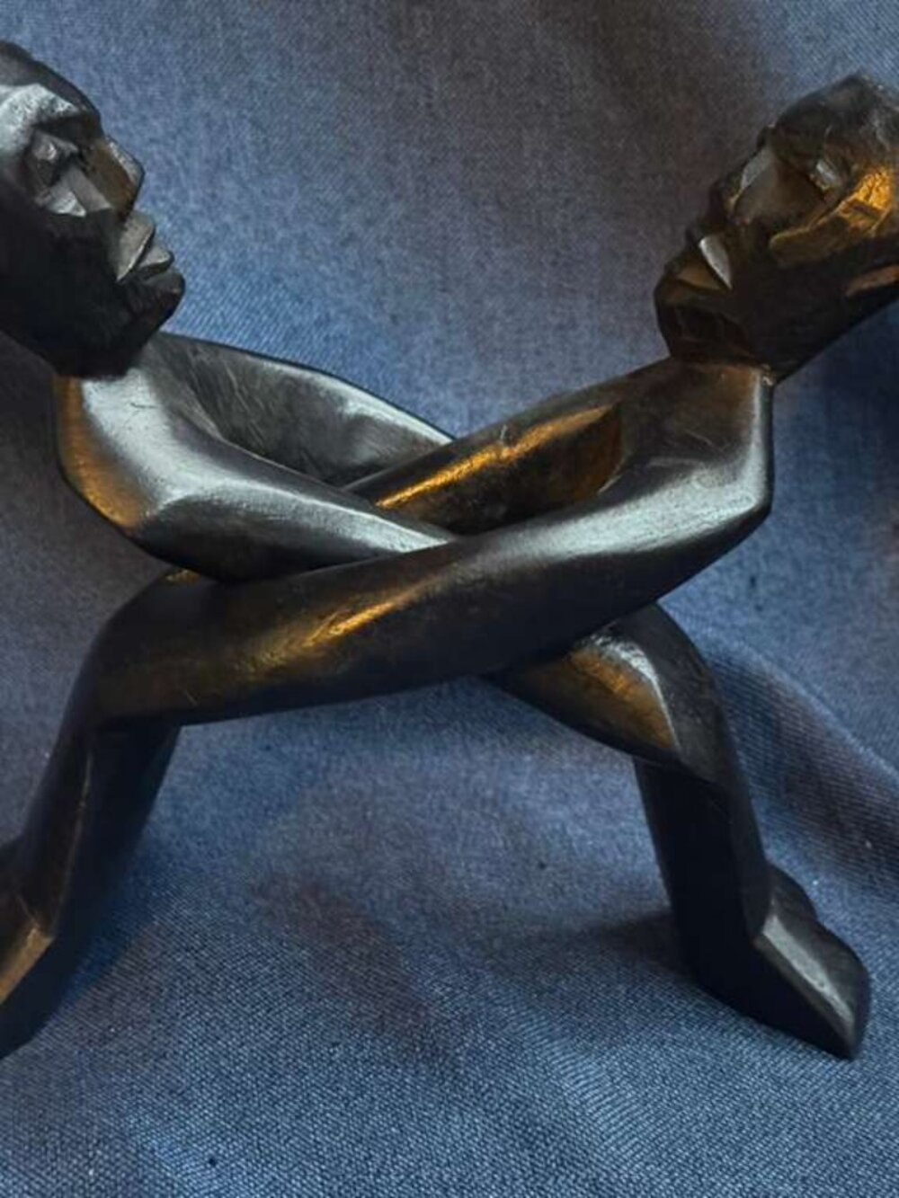 1980s Vintage African Wood Carving Art Two Figures Image of Unity Sculpture 10